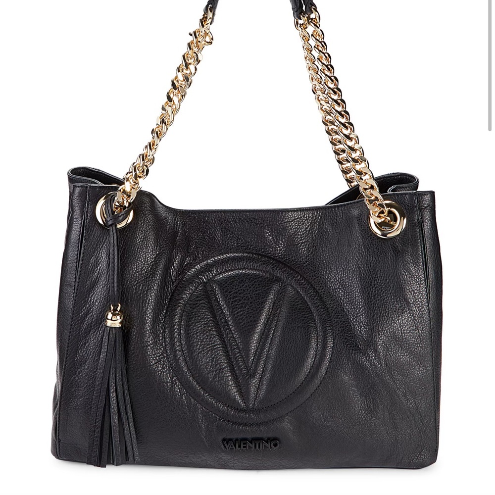 Valentino Verra Black Leather Bag with Silver Hardware.